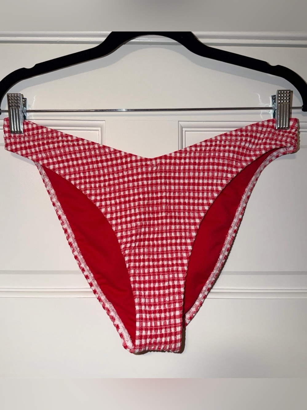 Hollister red and white gingham smocked bikini bottom